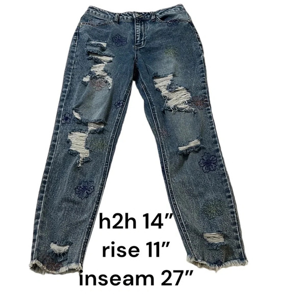 TIMAELTOWN distressed flower jeans 9 - Picture 1 of 10